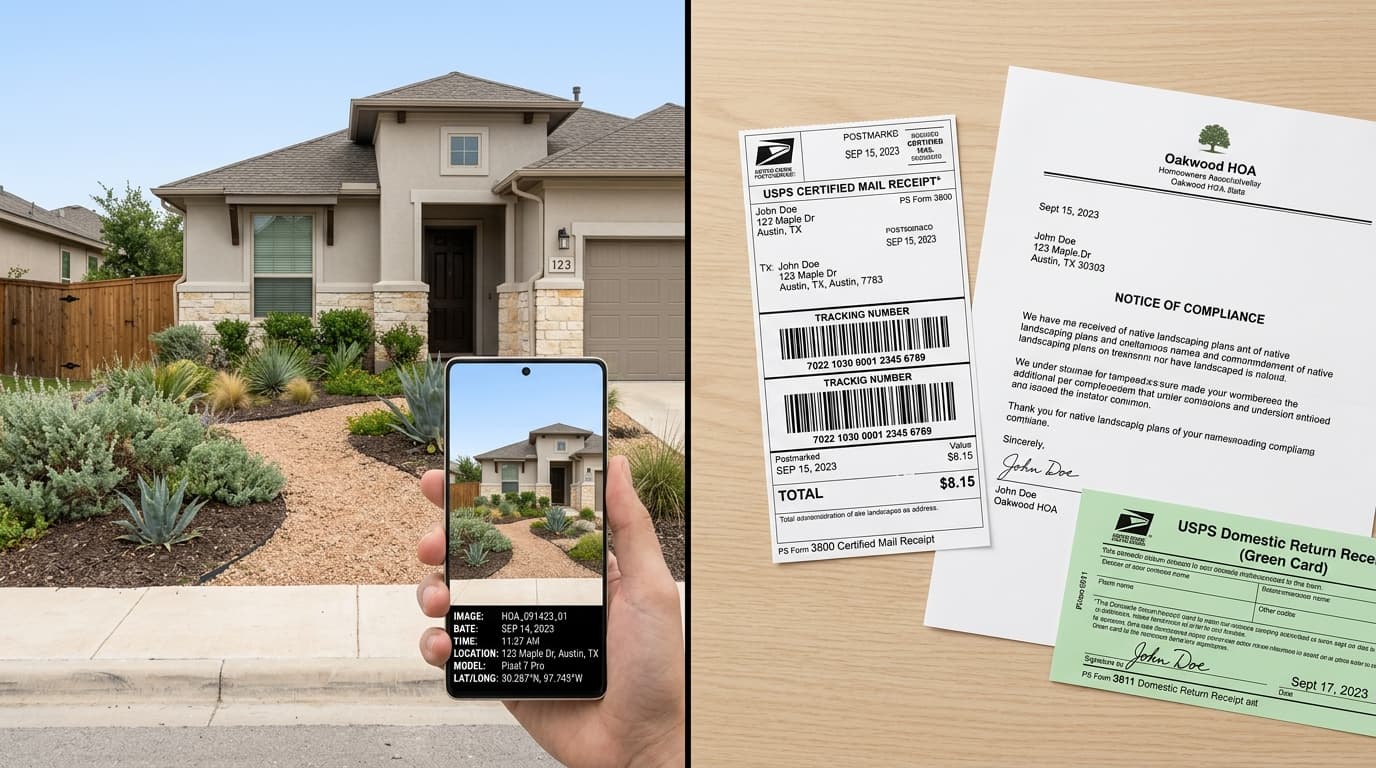 Real-World HOA Dispute Photographic Evidence with EXIF timestamp and USPS Certified Return Receipt